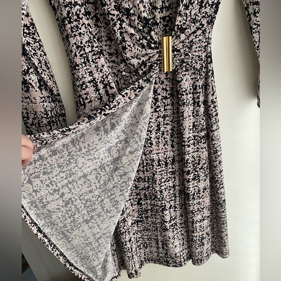 Calvin Klein Womens Printed 3/4 Sleeve Faux Wrap Dress Pink Multi Small 4 Office - Picture 6 of 11